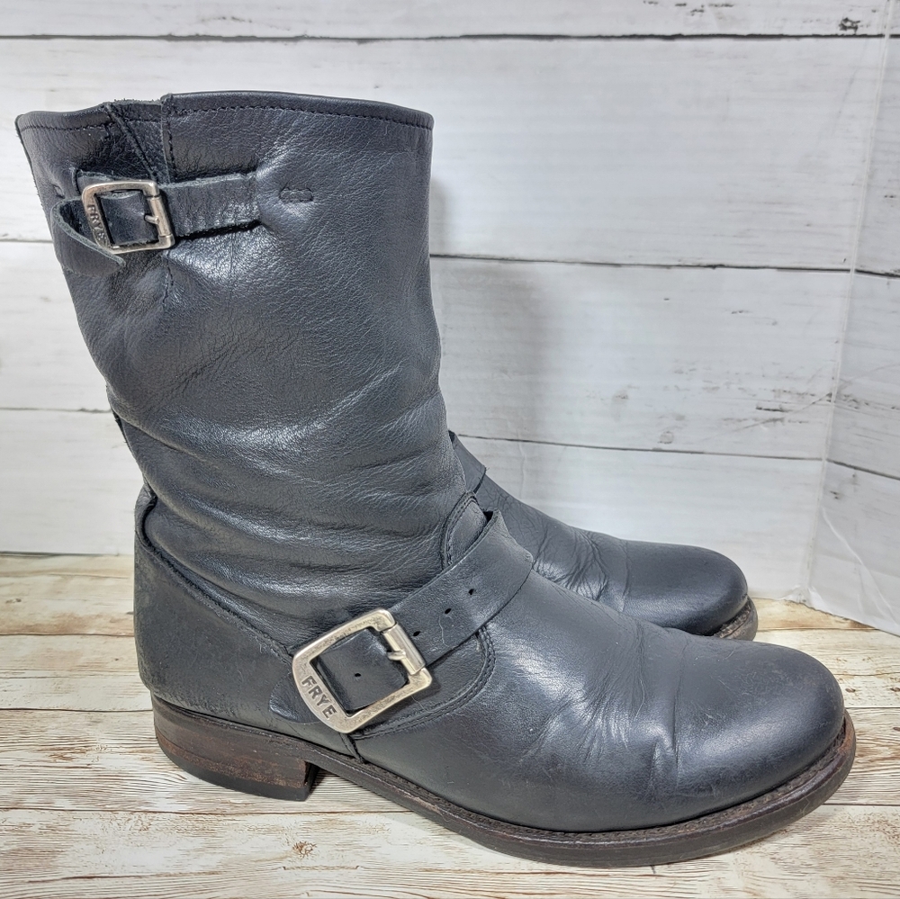 Frye Womens Veronica Boot Size 9 Black Engineer Moto PullOn Short Harness Bootie